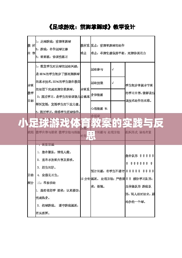 小足球游戲體育教案，實(shí)踐中的探索與反思