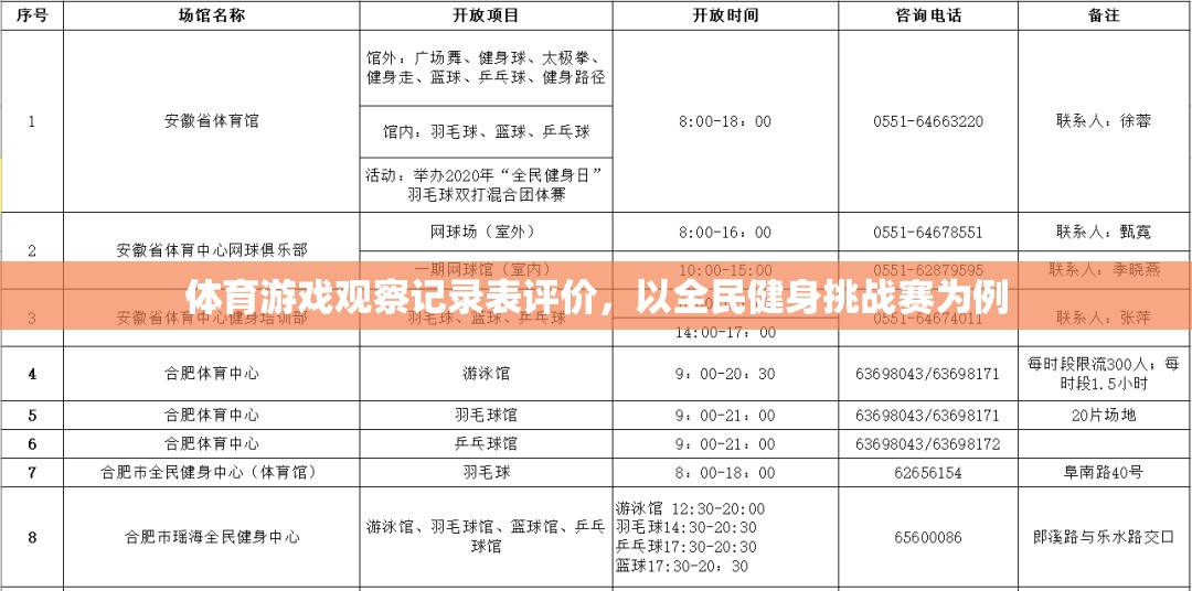 全民健身挑戰(zhàn)賽，體育游戲觀察記錄表評(píng)價(jià)