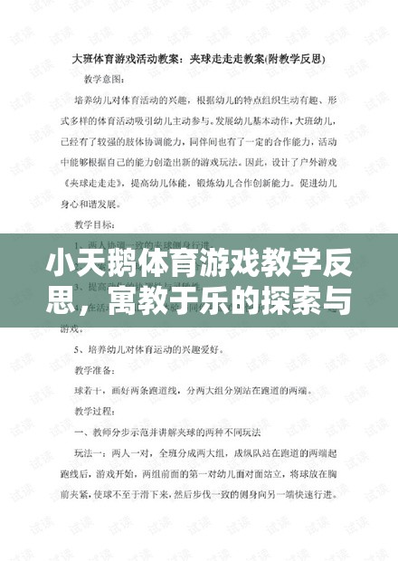 小天鵝體育游戲教學(xué)反思，寓教于樂的探索與啟示