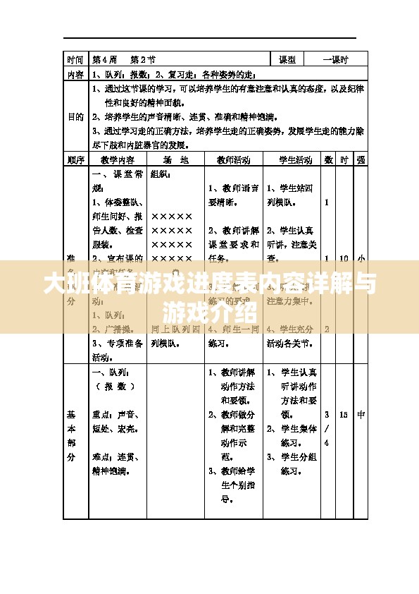 大班體育游戲進(jìn)度表，內(nèi)容詳解與精彩游戲介紹