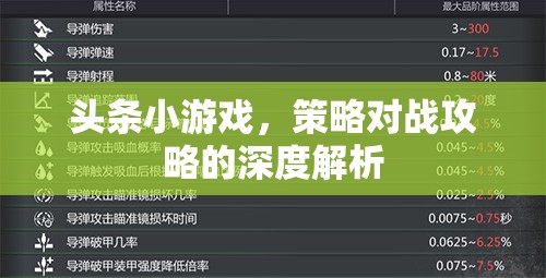 策略對戰(zhàn)攻略，深度解析頭條小游戲的制勝之道