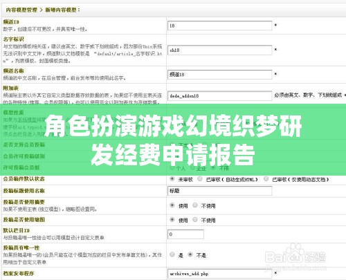 角色扮演游戲幻境織夢研發(fā)經(jīng)費申請報告