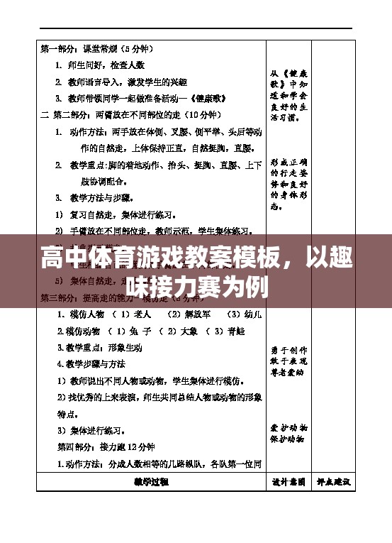 高中趣味接力賽體育游戲教案設計