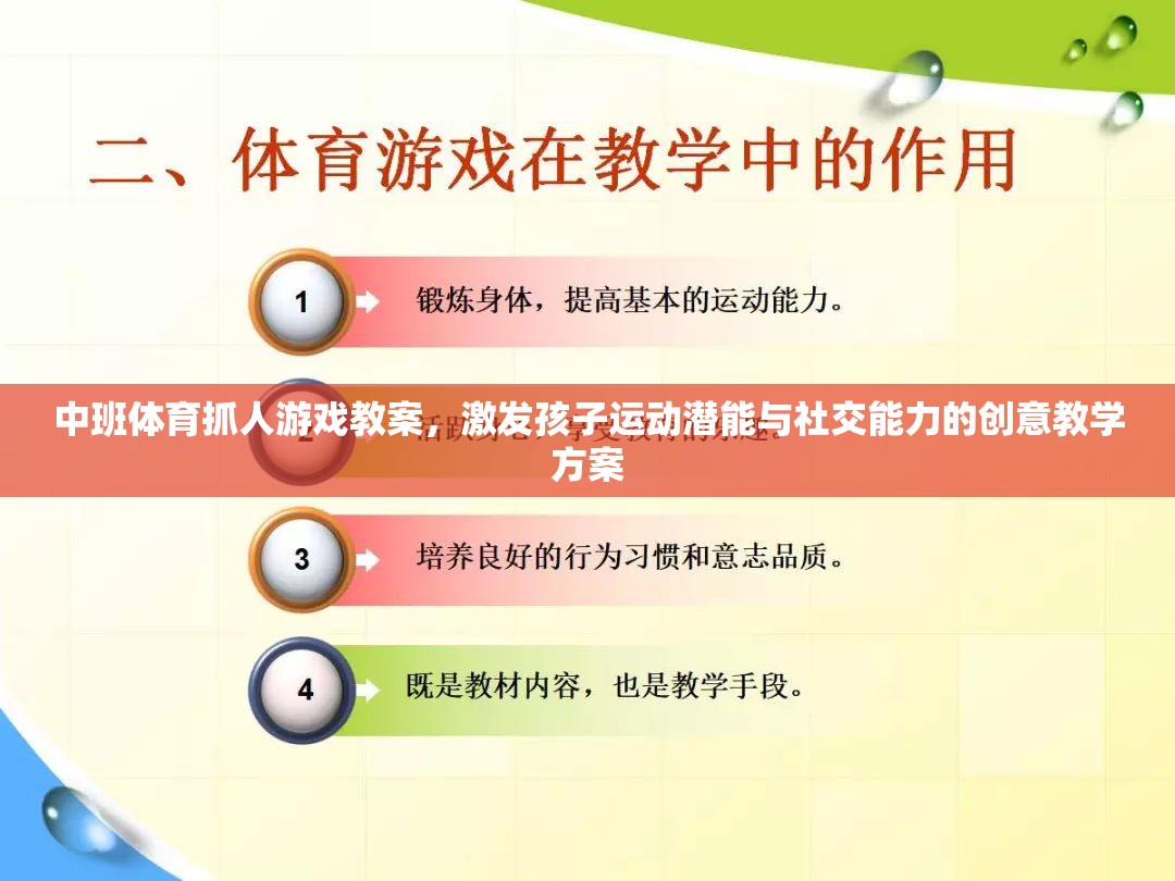 中班體育抓人游戲，激發(fā)孩子運動潛能與社交能力的創(chuàng)意教學(xué)方案