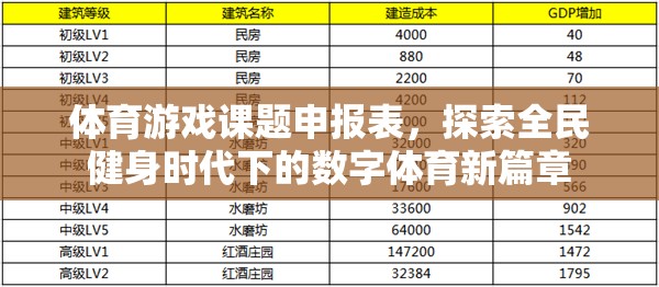 體育游戲課題申報(bào)表，探索全民健身時(shí)代下的數(shù)字體育新篇章