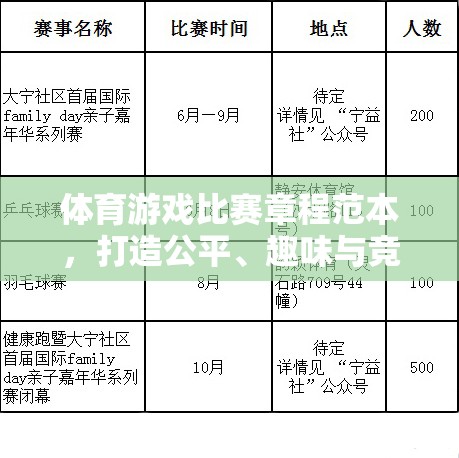 打造公平、趣味與競(jìng)技的完美融合，體育游戲比賽章程范本