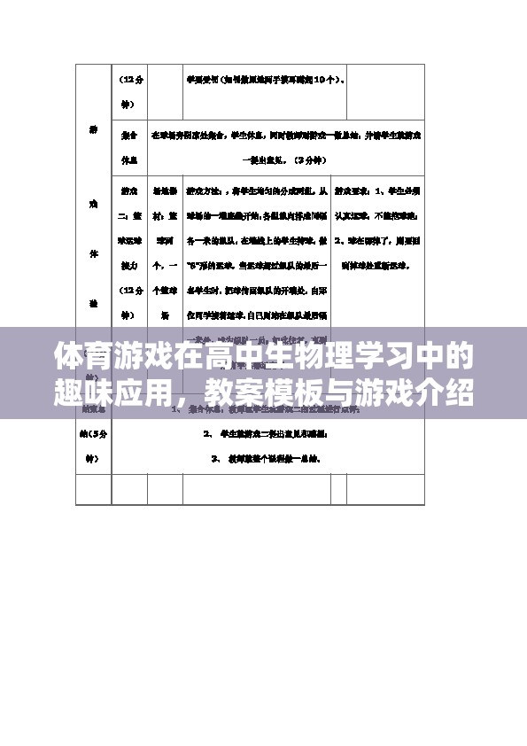 體育游戲在高中生物理學(xué)習(xí)中的趣味應(yīng)用，教案模板與游戲介紹