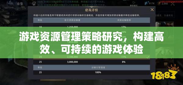 游戲資源管理策略研究，構(gòu)建高效、可持續(xù)的游戲體驗(yàn)